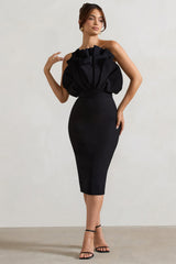 Oria | Black Ruffled Strapless Midi Dress