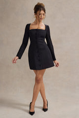 Andie | Black Tailored Square-Neck Mini Dress