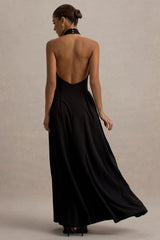 Cynthia | Black High-Neck Maxi Dress With Volume Skirt