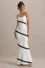 Elizabeth | White & Black Strappy Lace-Trimmed Maxi Dress