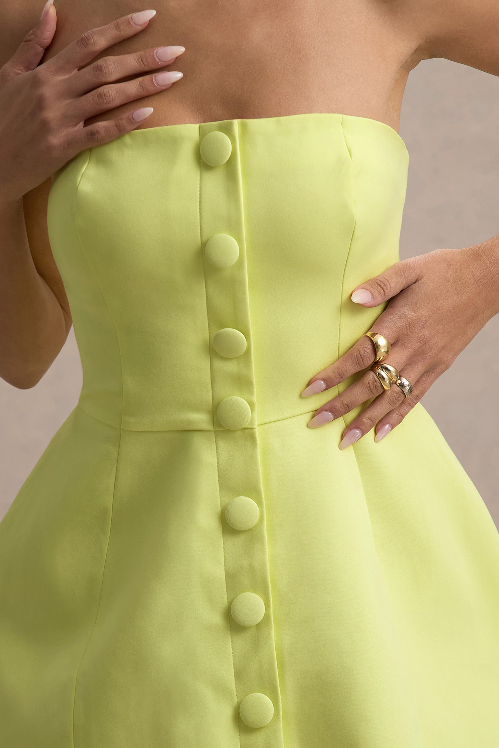Anniston | Lemon Bandeau Tailored Button Mini Dress