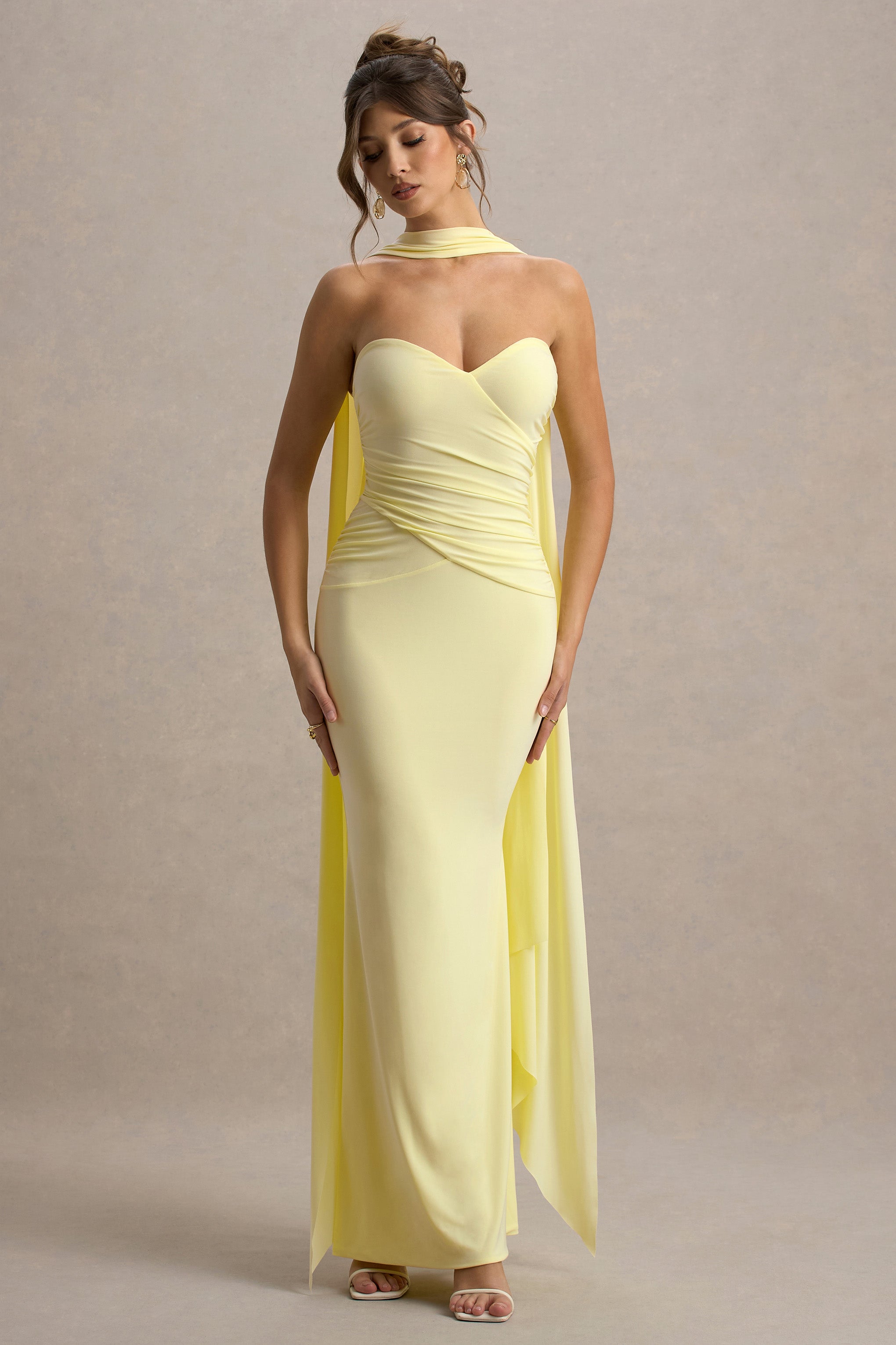 Rosabel | Lemon Sweetheart Maxi Dress With Sash