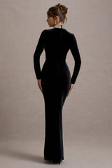 Love Lost | Black Velvet Embellished Twist Maxi Dress