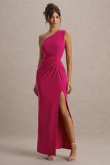 Galene | Hot Pink Asymmetric Wrap Maxi Dress