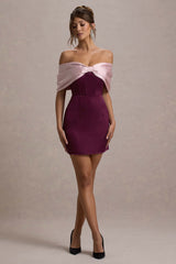 Linley | Burgundy & Pink Satin Bow Bardot Mini Dress