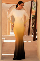 Larissa | Yellow Ombre Print Long-Sleeve Maxi Dress
