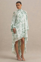Delphia | Green Floral Print High-Neck Maxi Dress