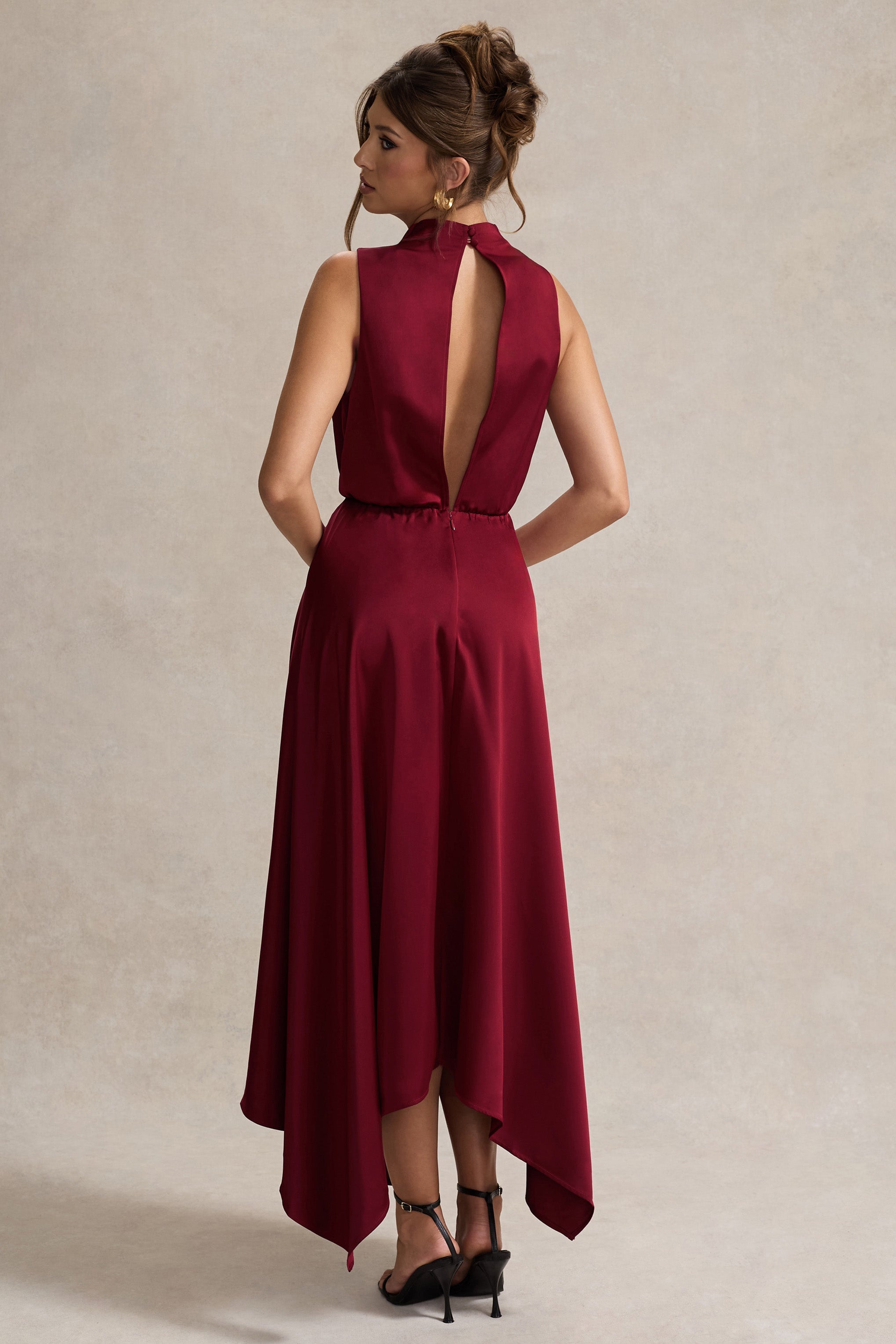 Kerri | Berry Satin Cowl-Neck Maxi Dress