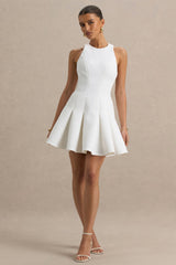 Leilani | White Racer-Neck Mini Dress With Ruffling Detail
