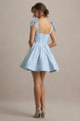 Bethani | Light Blue Skater Mini Dress With Bow Straps