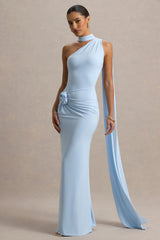 Rita | Powder Blue Asymmetric Wrap Maxi Dress With Scarf