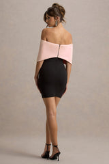 Sadie | Black & Pink Bow Bardot Mini Dress