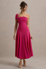 Malta | Hot Pink One-Shoulder Midi Dress
