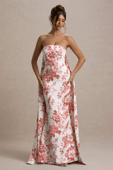 Lywenn | Pink Porcelain Print Bandeau Maxi Dress With Cape
