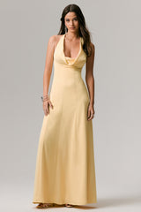 Undeniable | Lemon Cowl-Neck Draped Maxi Dress