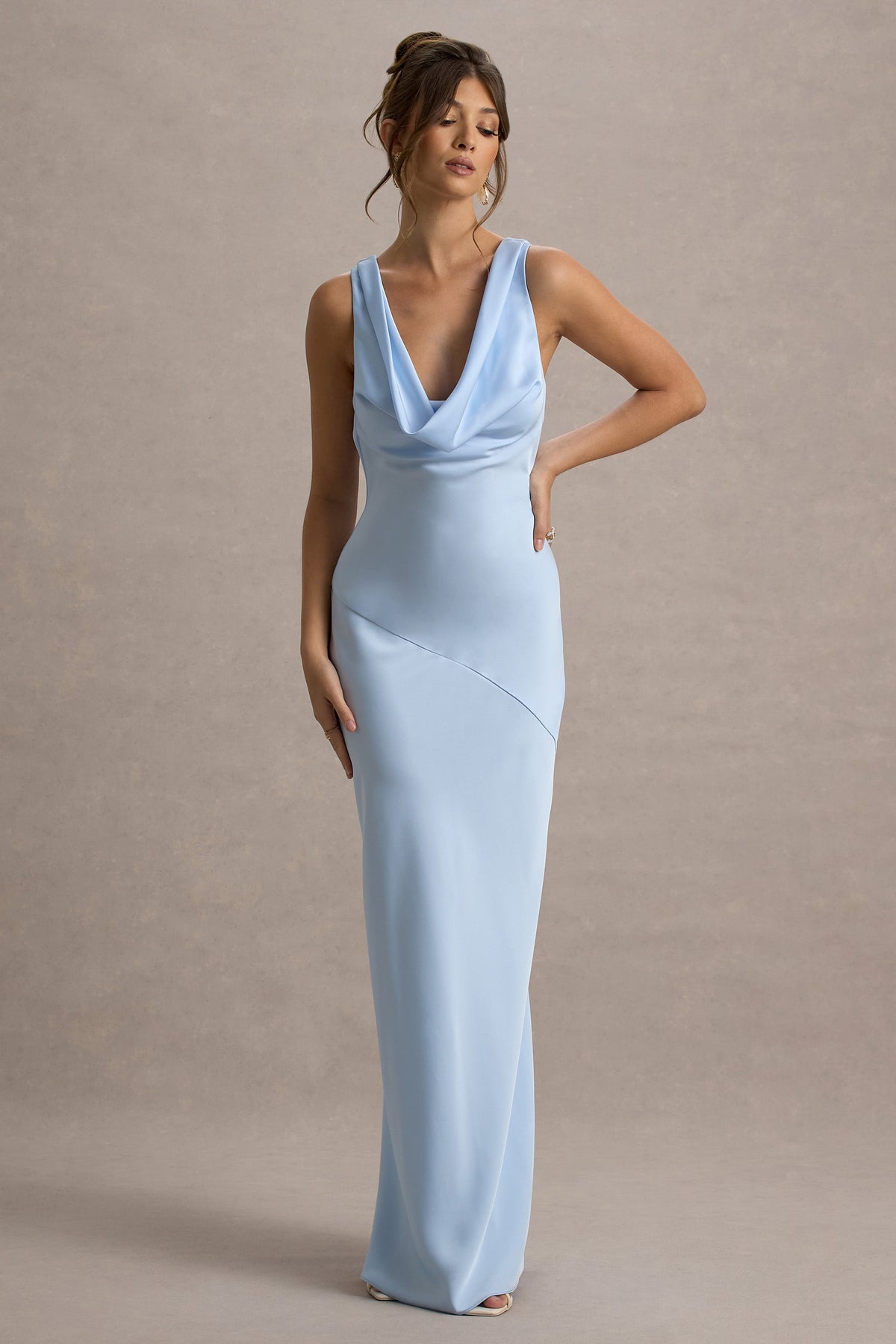 Alesso | Powder Blue Satin Cowl-Neck Maxi Dress