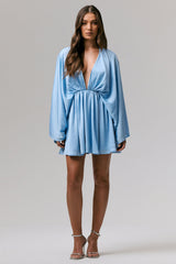 Ocean Flower | Powder Blue Crinkle Chiffon Draped Mini Dress
