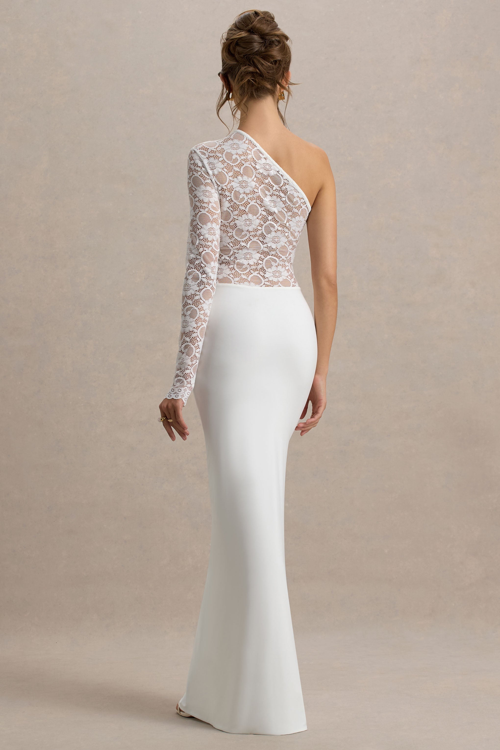 Moonlight | White Asymmetric Maxi Dress With Lace Detailing