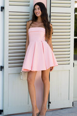 Bruna | Light Pink Bandeau Skater Mini Dress