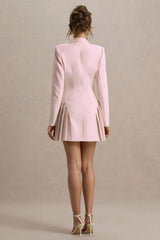 Blossoming | Baby Pink Plunge-Neck Tailored Mini Dress With Pleating