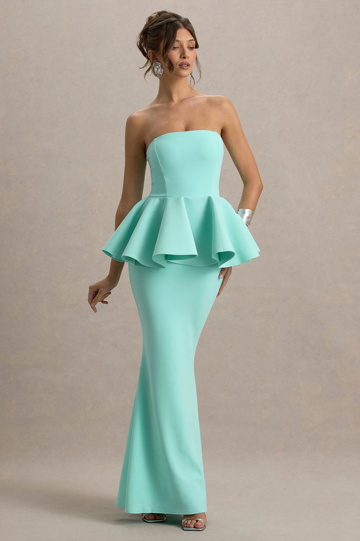 Louisiana | Mint Bandeau Peplum Maxi Dress
