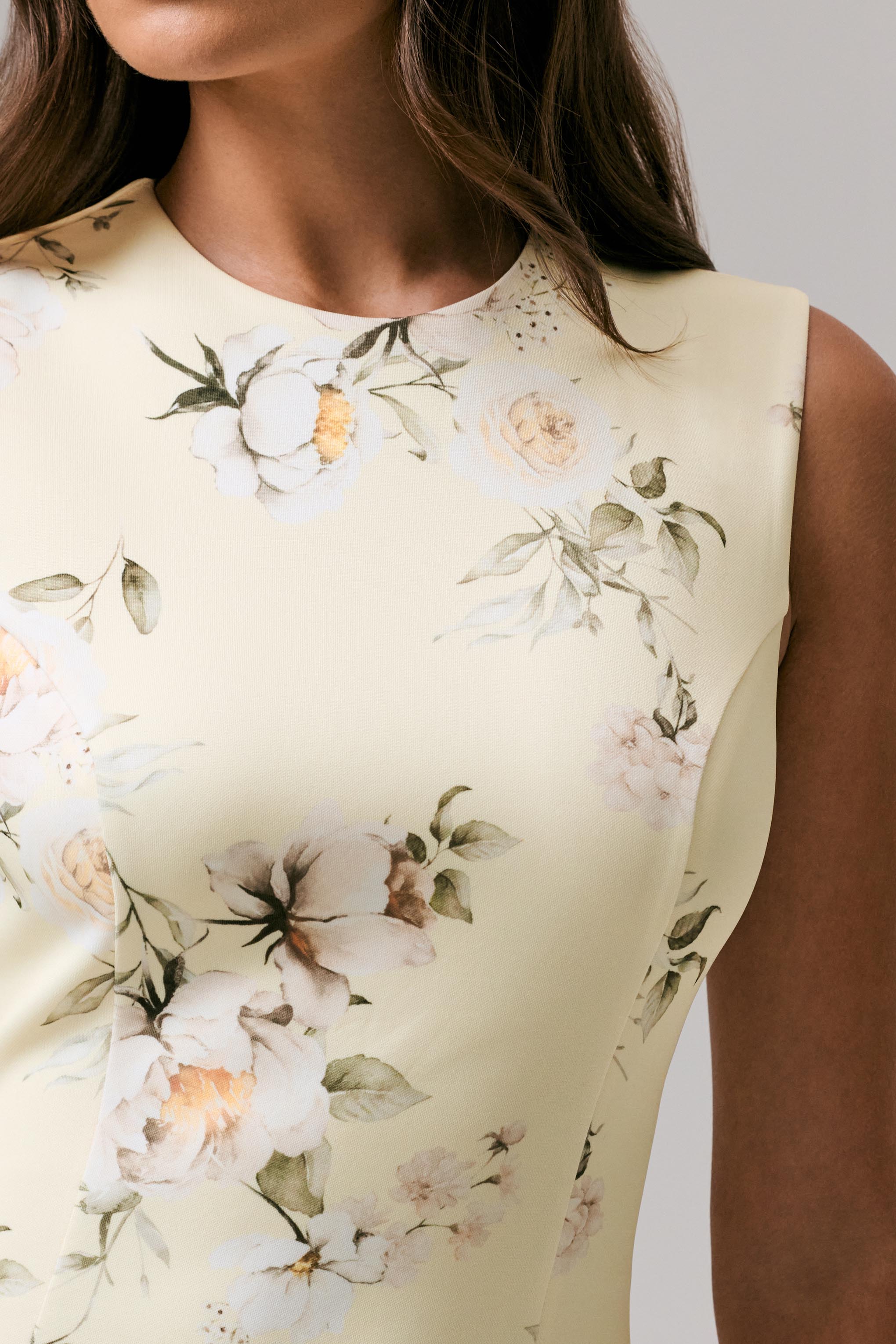 Priceless | Lemon Print High-Neck Fishtail Midi Dress