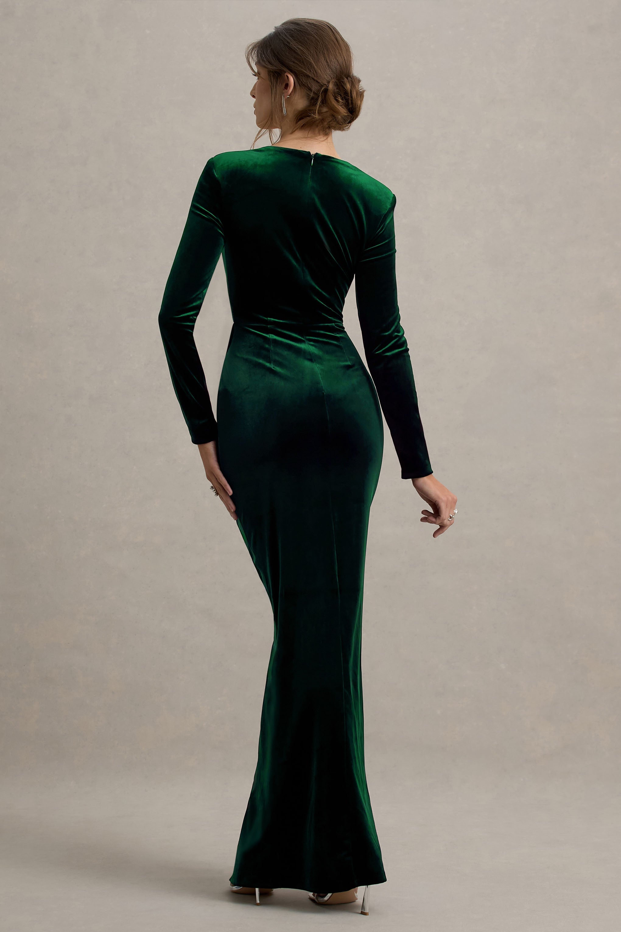Fay | Bottle Green Velvet Corset Style Knot Maxi Dress