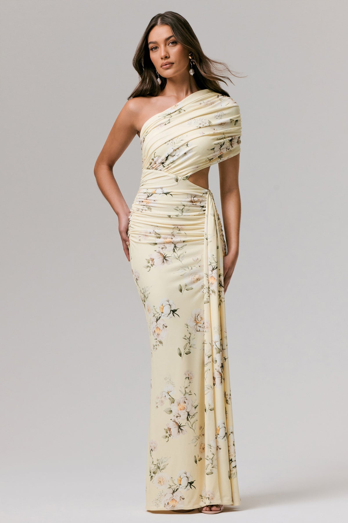 Overload | Lemon Print Asymmetric Wrap Split Maxi Dress