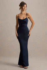 Gia | Navy Satin Cowl-Neck Maxi Dress