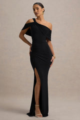 Nala | Black Asymmetric Maxi Dress With Split