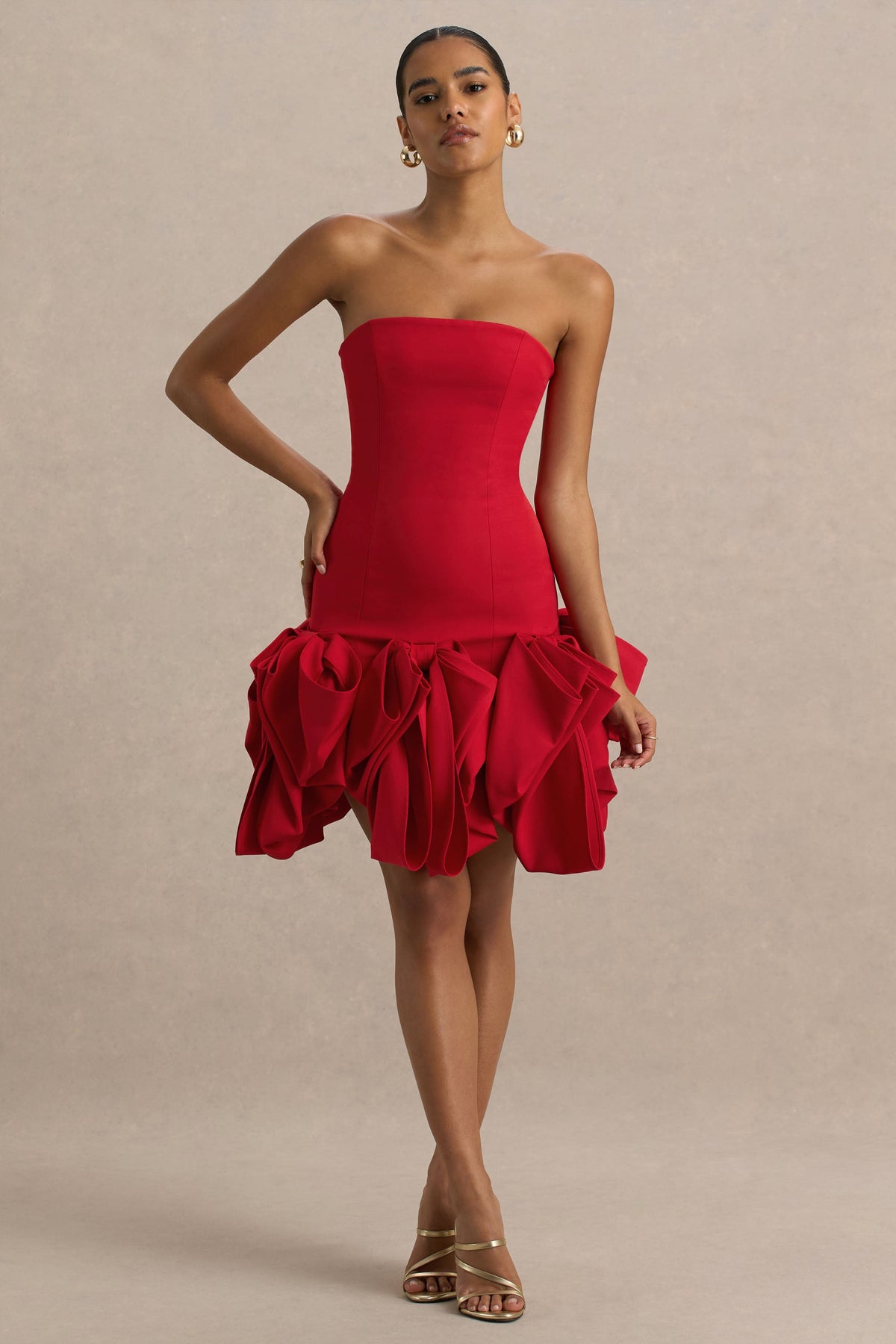 Erica | Red Ruffle Puffball Mini Dress