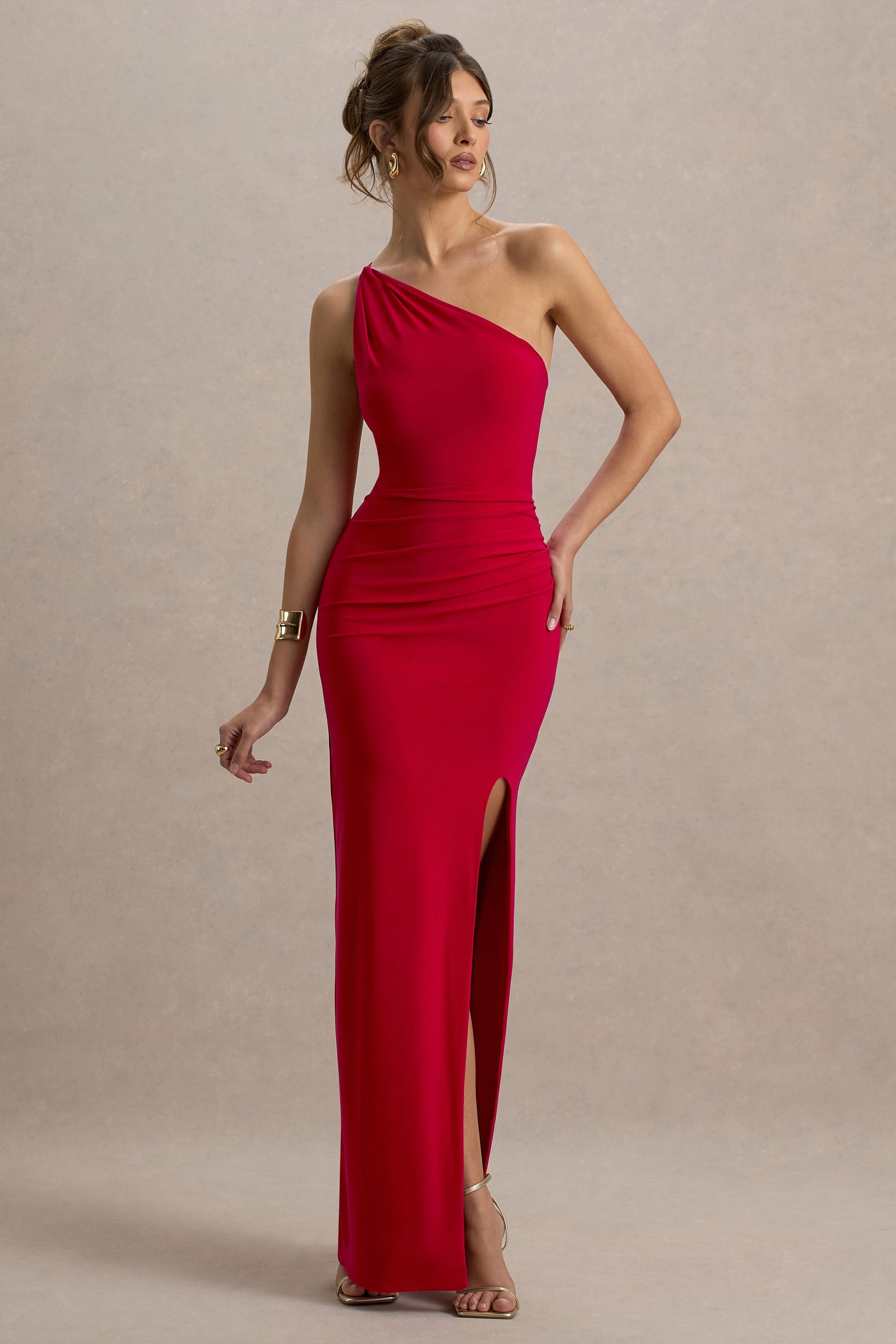Dressing Up | Red One Shoulder Maxi Dress With Open Back Detail