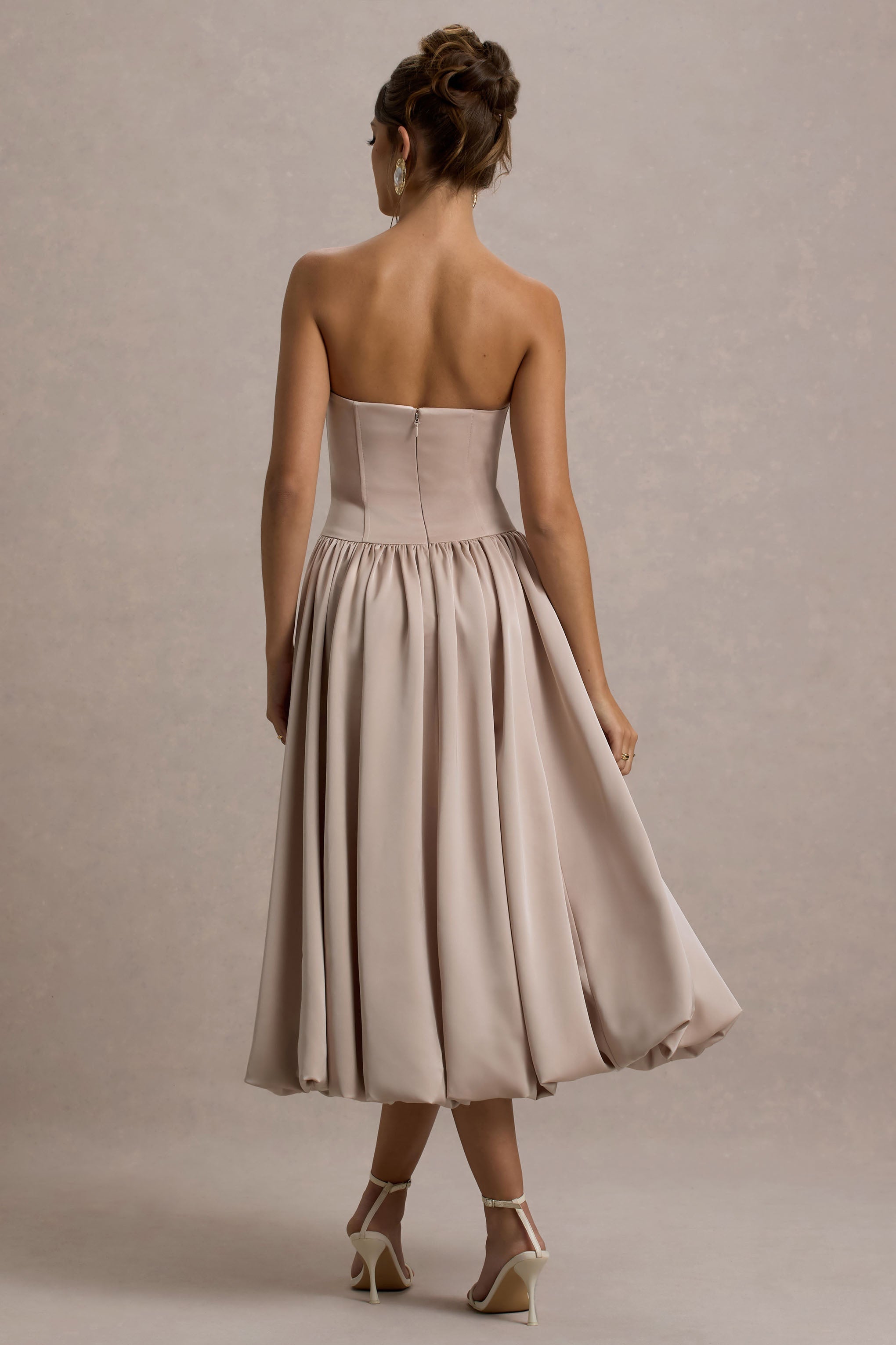 Keyton | Champagne Satin Bandeau Midi Dress