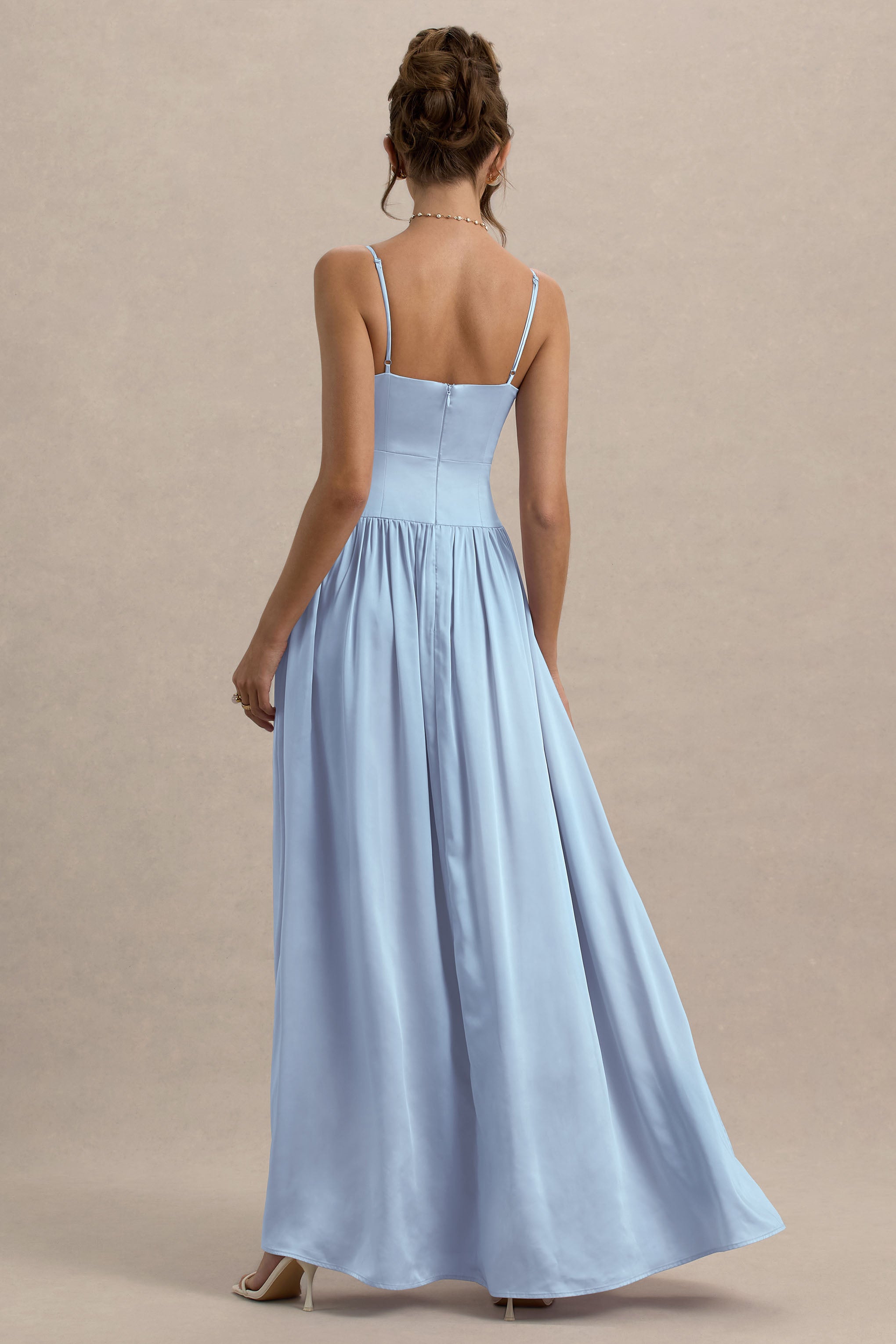 Jonas | Powder Blue Plunge-Neck Maxi Dress With Cami Straps