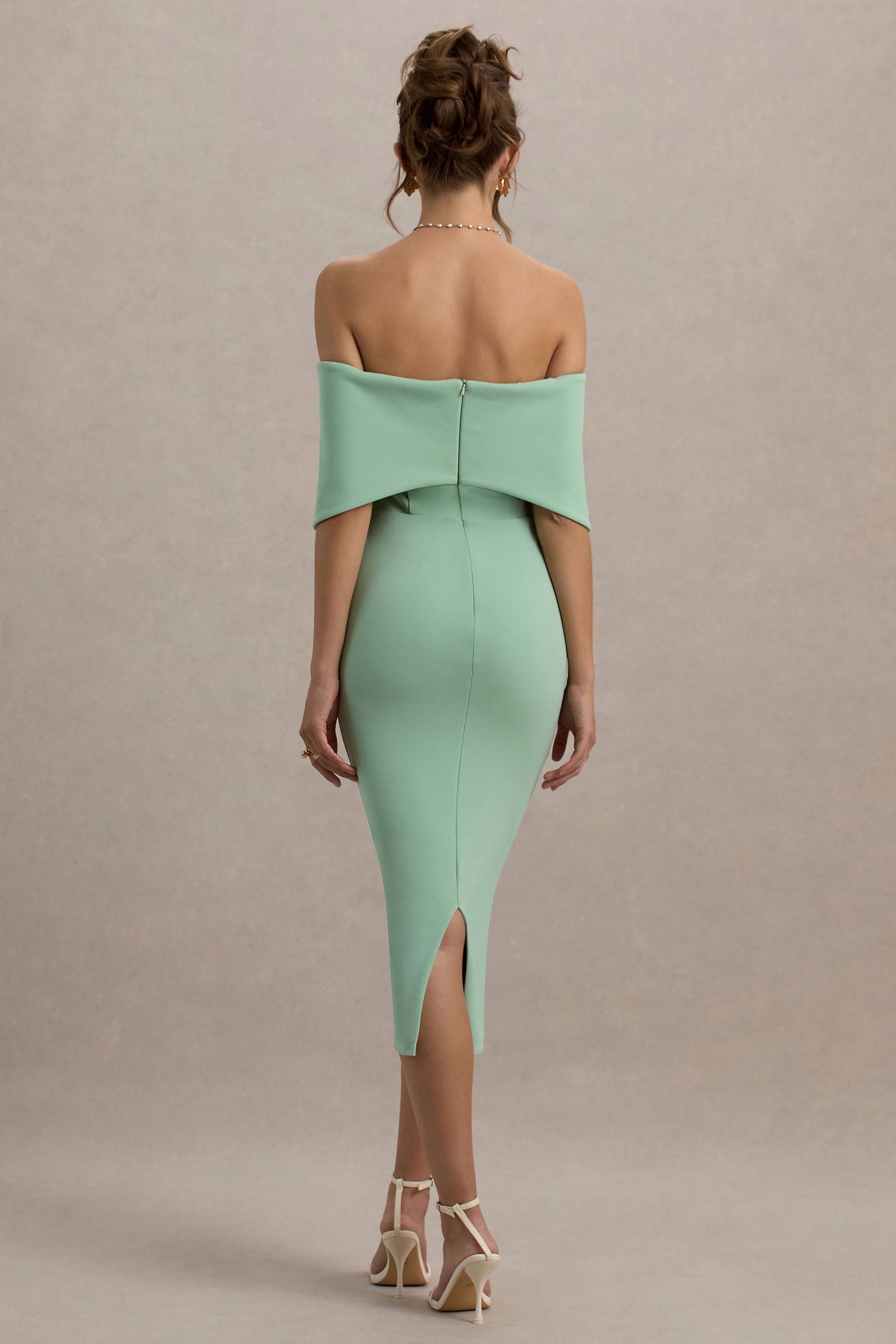 Bayshore | Light Green Bow Bardot Midi Dress