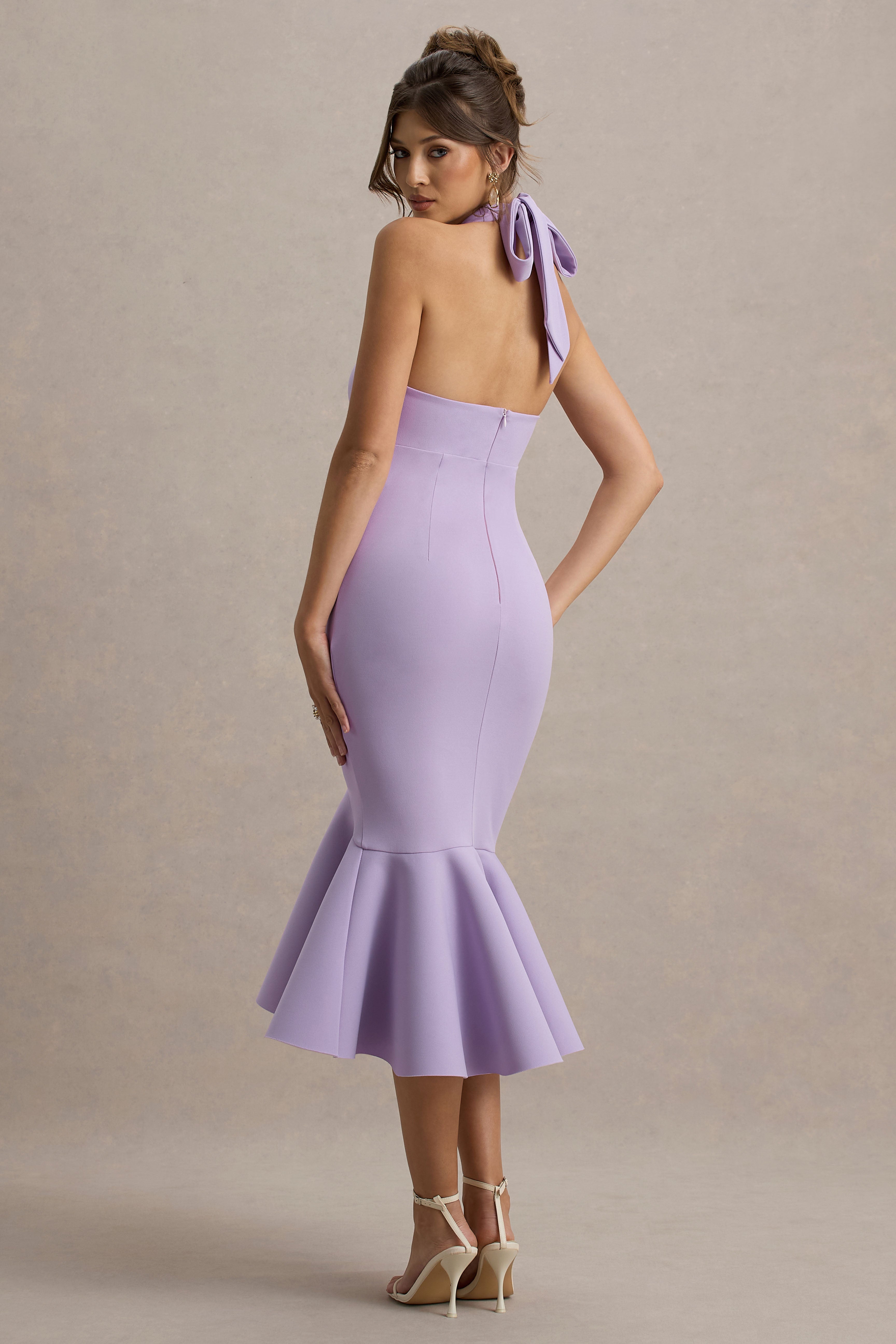 Valletta | Lilac Halter-Neck Ruffle-Trim Midi Dress
