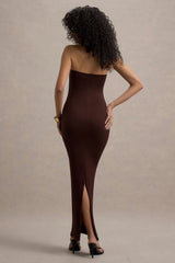Angelie | Brown Bandeau Bodycon Maxi Dress