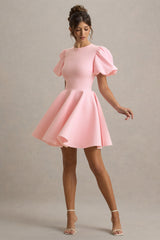 Emelia | Pink Puff-Sleeve Skater Dress