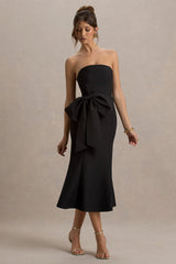 To Me | Black Bandeau Midi Dress With Oversized Bow