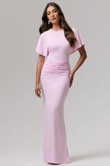 Grandeur | Pale Pink High-Neck Ruched Maxi Dress