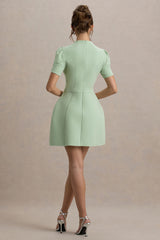 Carabella | Light Green High-Neck Short-Sleeve Mini Dress