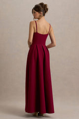 Bambina | Burgundy Scoop-Neck Pleated Maxi Dress