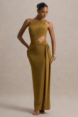 Storm | Brown Asymmetric Maxi Dress With Cut-Out Details