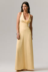 Undeniable | Lemon Cowl-Neck Draped Maxi Dress