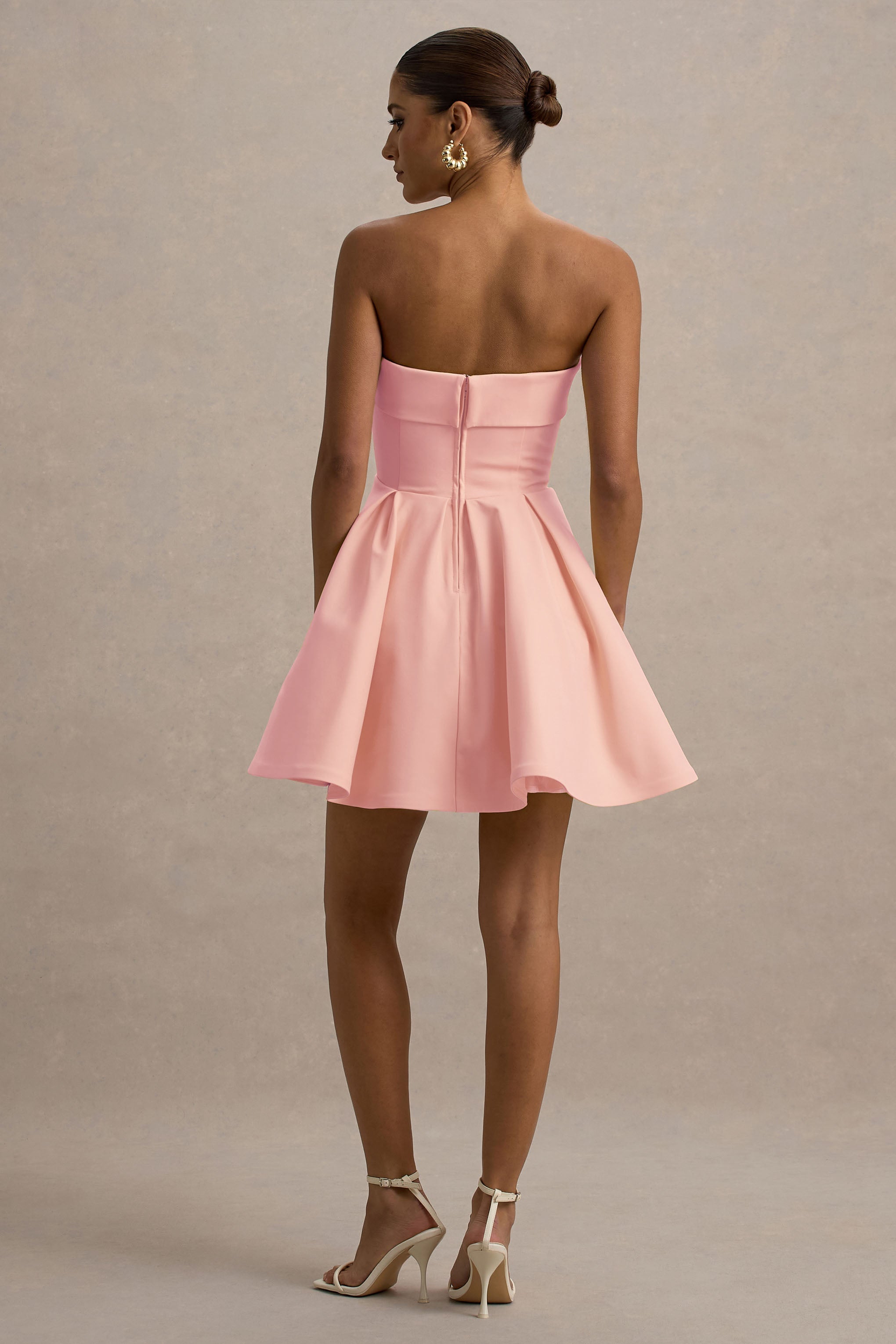 Bruna | Light Pink Bandeau Skater Mini Dress