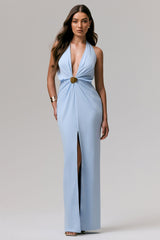 Shooting Star | Powder Blue Plunge-Neck Wrap Maxi Dress With Waist Detail