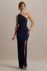 Dressing Up | Navy One Shoulder Maxi Dress With Open Back Detail