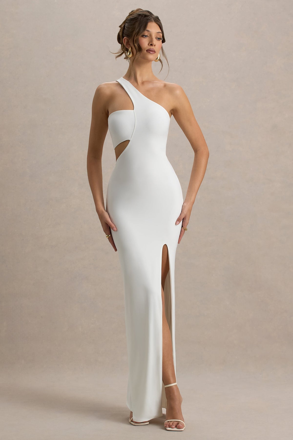 Matiya | White Asymmetric Cut-Out Split Maxi Dress
