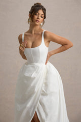 Infinite | White Strappy Maxi Dress With Volume High-Low Skirt