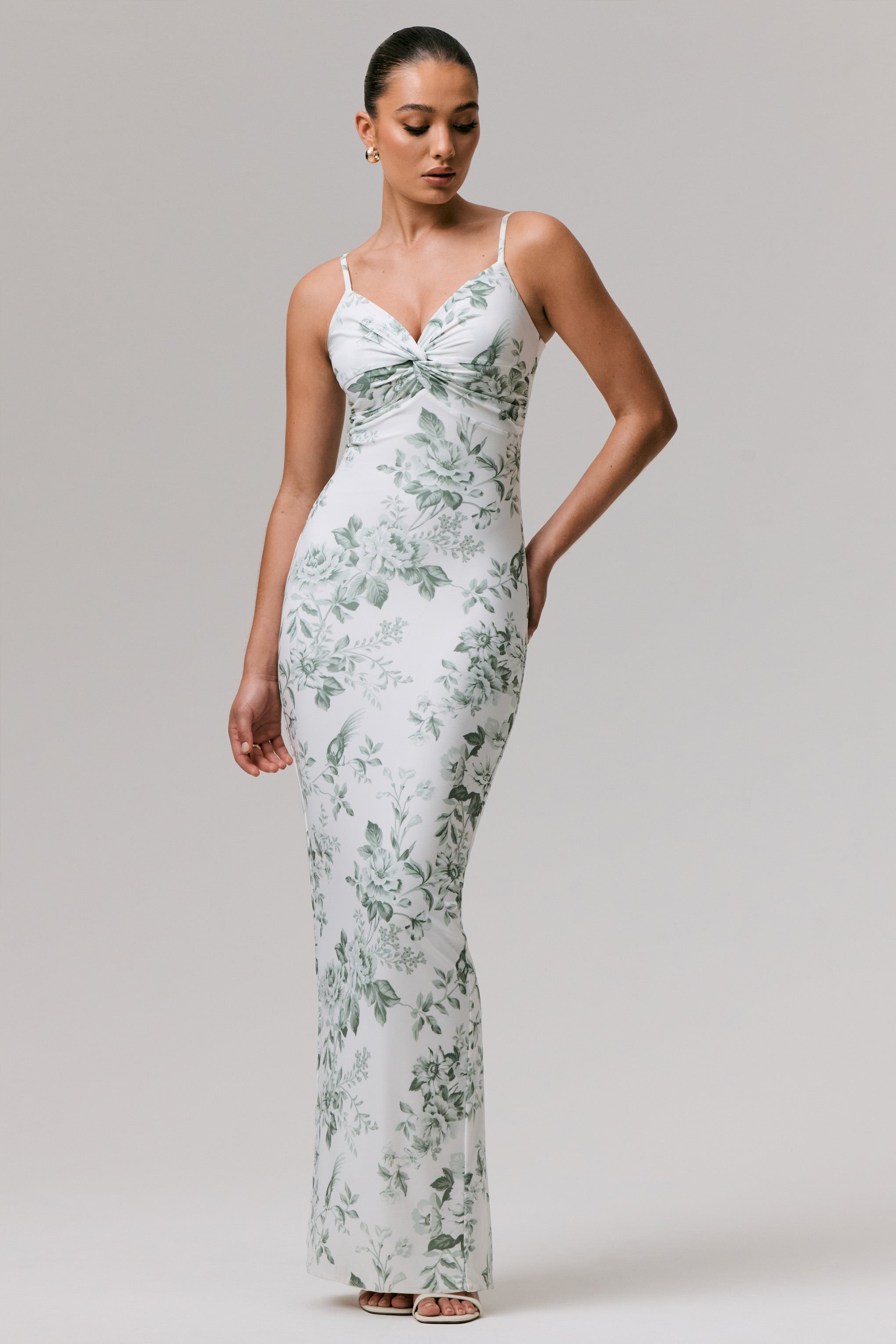 Luz | Green Porcelain Print Strappy Maxi Dress